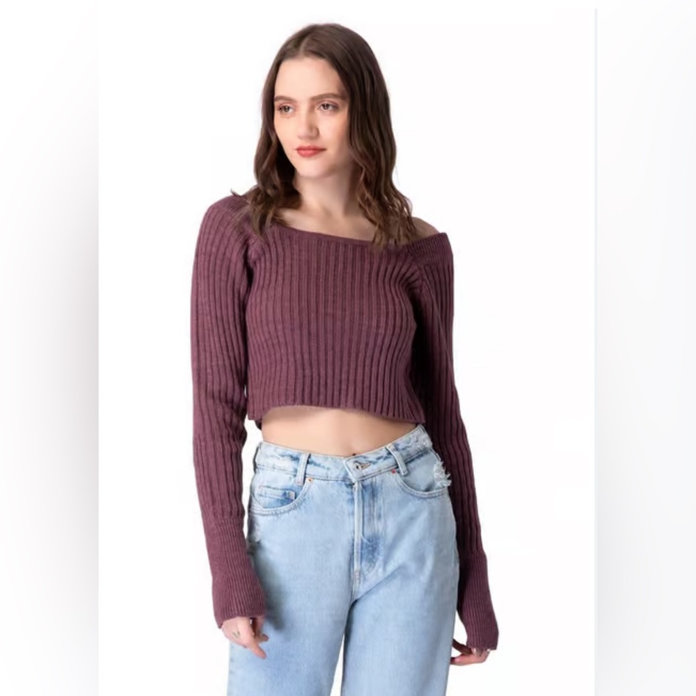 Faballey Mauve Ribbed Crop Sweater. Size Medium
